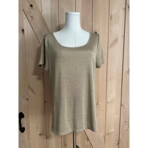 Ralph Lauren | Gold Sparkle Short Sleeve Scoop Neck Top | Size Large